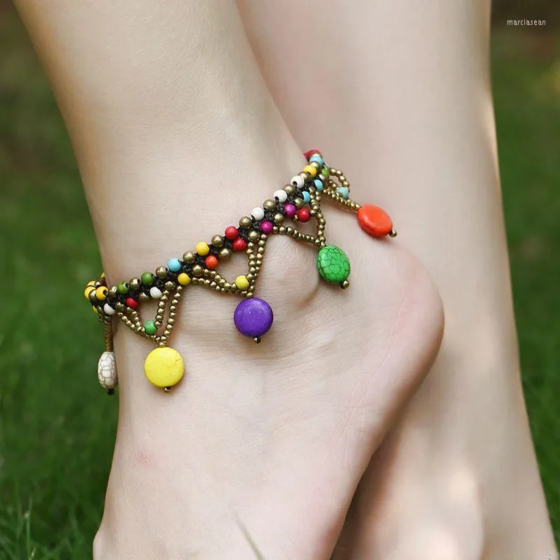 Chevilles bohemian turquoise cheville fashion plage bracelet bracelet fait à la main colorée de pierre de pierre charme fashoin bijoux pour la chaîne de jambes