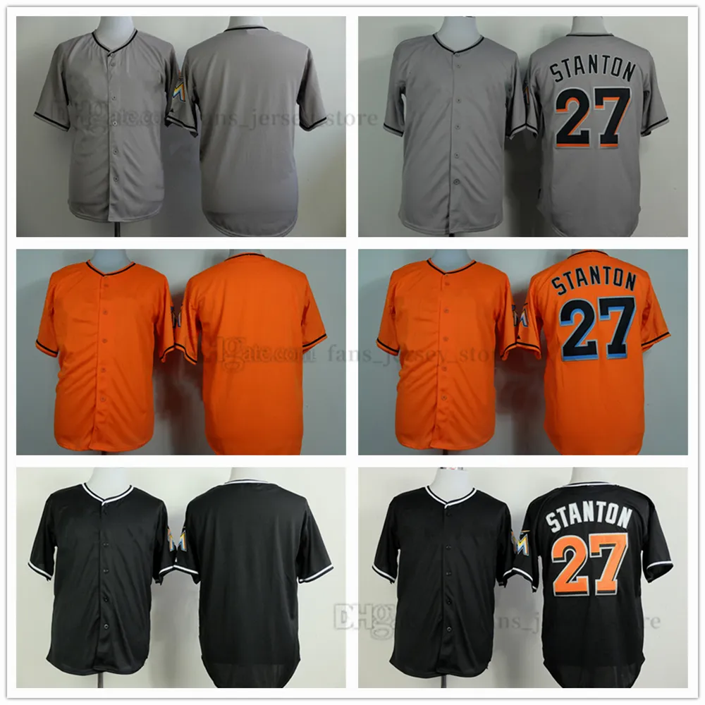 Movie Baseball Jerseys 27 Mike Stanton Grijs Flexbase Blank Gestikt Ademend Sport Sale Hoge kwaliteit