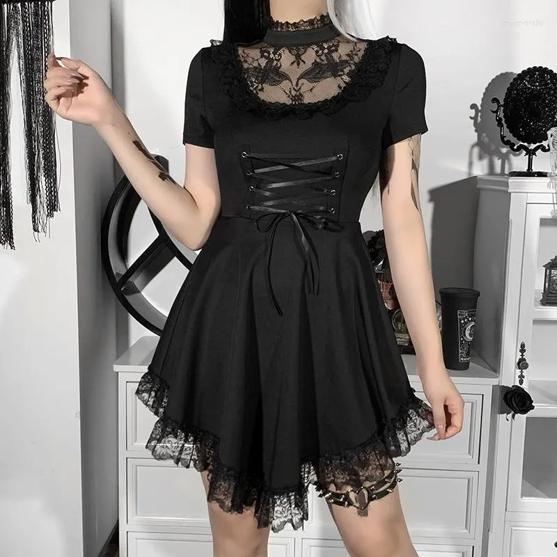 Party Dresses Y2K Vintage Dark Academia Black Mini Dress E-girl Gothic Lace Trim Tie-up Waist A-line Harajuku Grunge Emo Alt Clothes Party Dresses Y2K Vintage Dark Academia Black Mini Dress E-girl Gothic Lace Trim Tie-up Waist A-line Harajuku Grunge Emo Alt Clothes