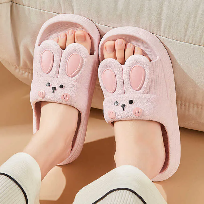 Hausschuhe Schöne Kaninchen Wolke Slipper Frauen Sommer Schuhe 2023 Schaum Kissen Rutschen Bequeme Dicke Sohle Hause Baden Flip-Flops Strand sandalen Z0220