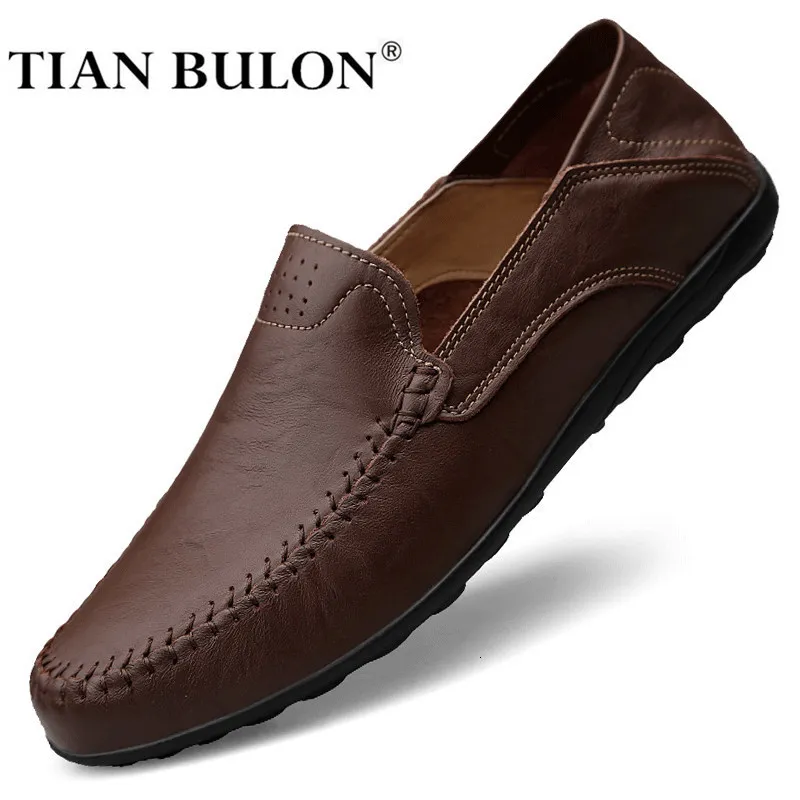 Chaussures habillées en cuir véritable hommes chaussures décontracté marque de luxe hommes mocassins mocassins respirant sans lacet mâle conduite marron grande taille 3747 230220