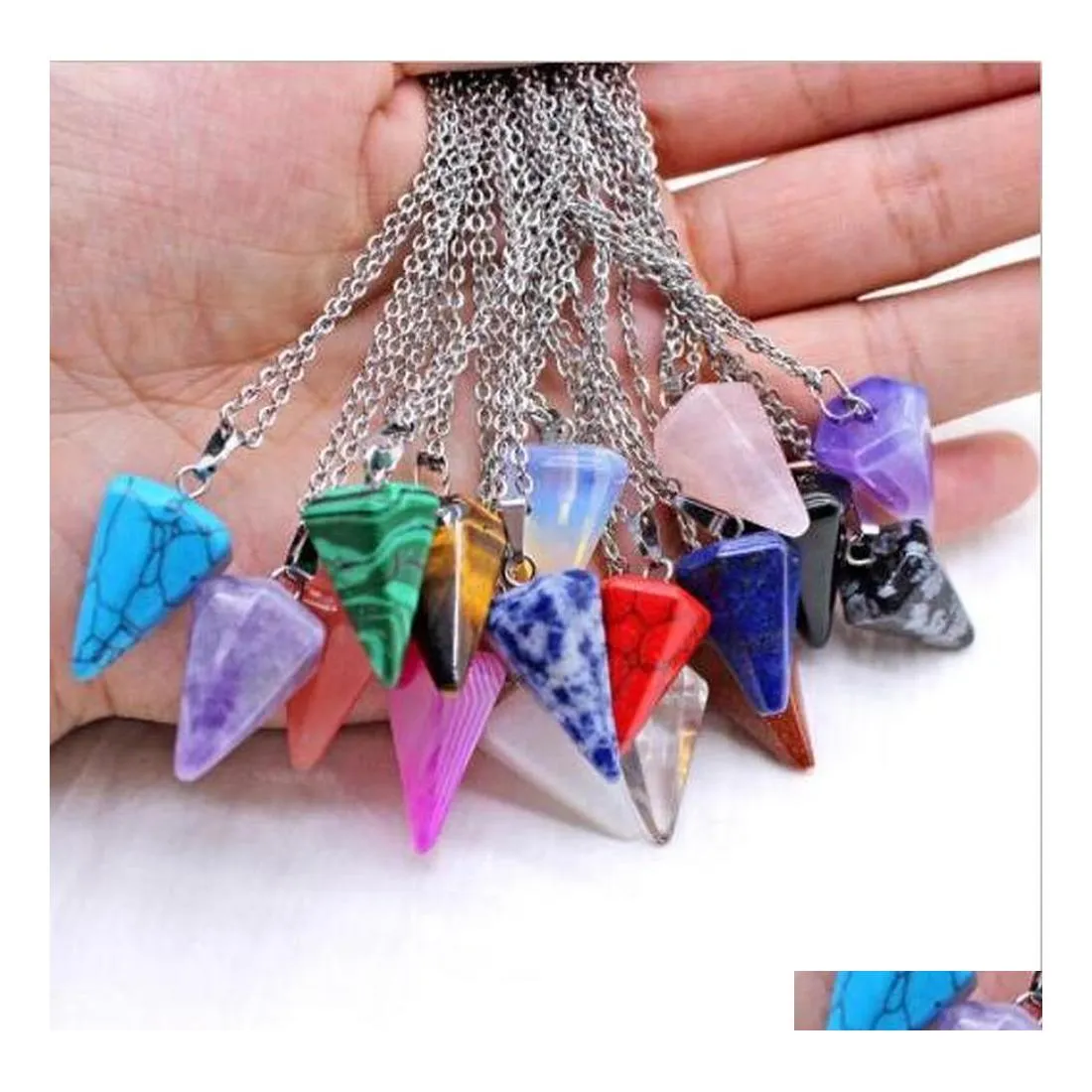 Pendant Necklaces Hexagonal Column Natural Stone Pink Stones Chamrs Tapered Section Pendum Crystal Pendants Necklace For Women Drop Dhdg3