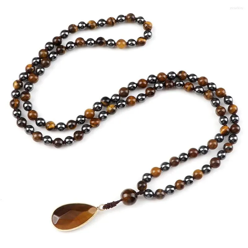 Pendant Necklaces Men Hematite Tiger Eye Beaded Classic Natural Stone Beads Women 108 Mala Health Protection Jewelry