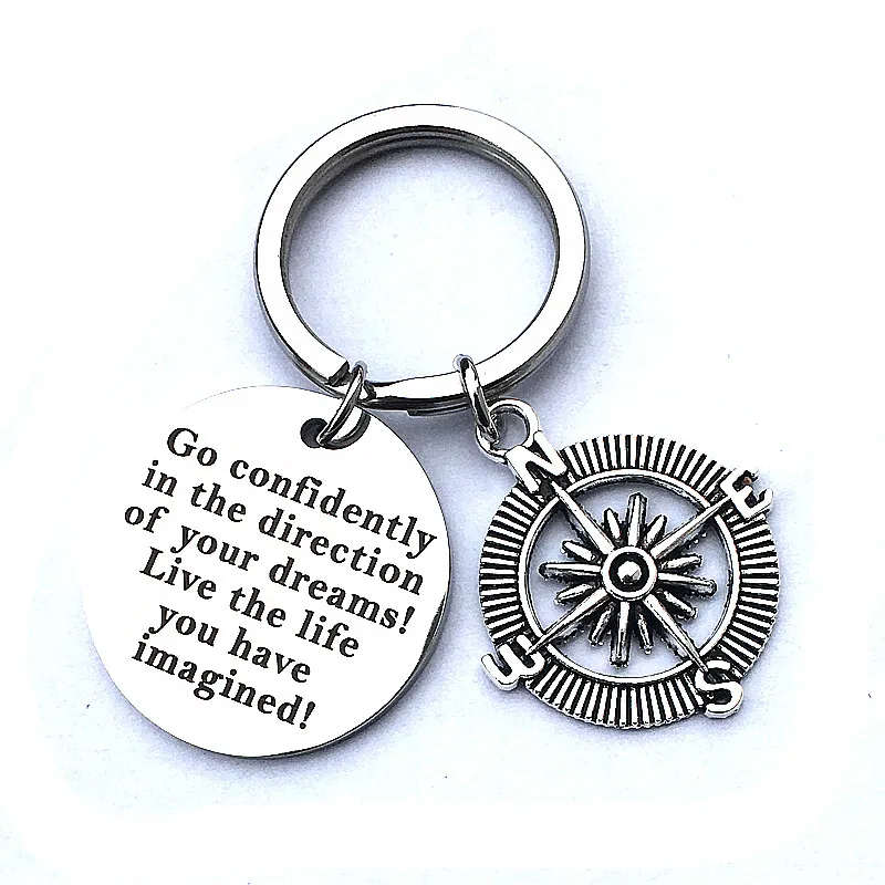 Nyckelringar Keychain 2023 år Compass Graduation Gift for Student School College for Women Men rostfritt stål brevkedja