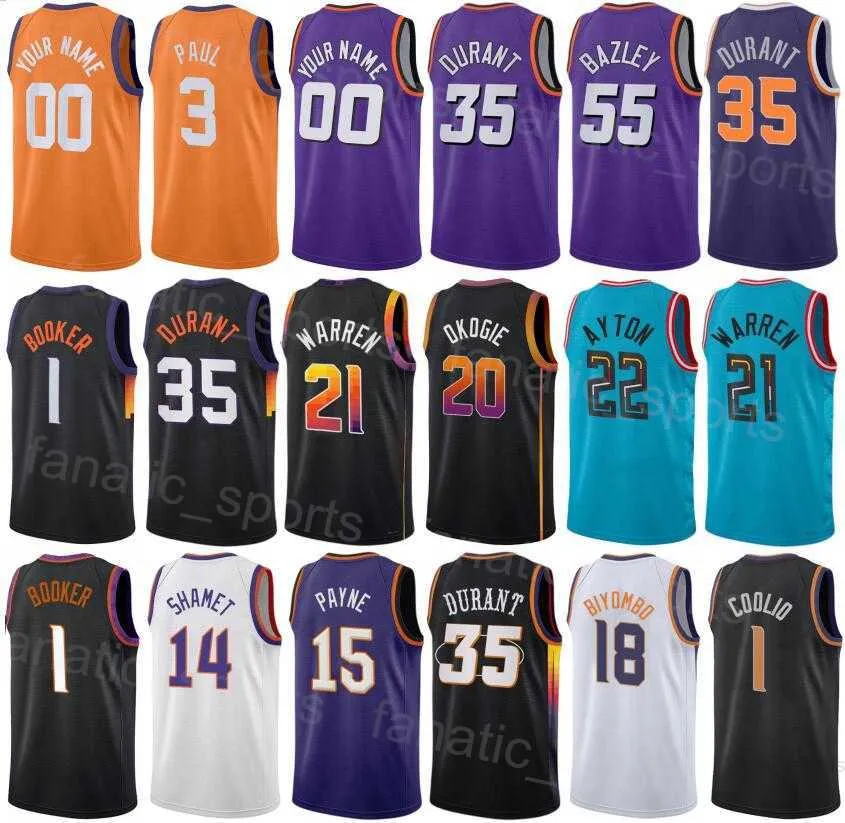 Gedruckte Männer Kinder Frauen Basketball Darius Bazley Trikots 55 Chris Paul 3 Devin Booker 1 DeAndre Ayton 22 Kevin Durant 35 TJ Warren 21 City Icon für Sportfans Shirt