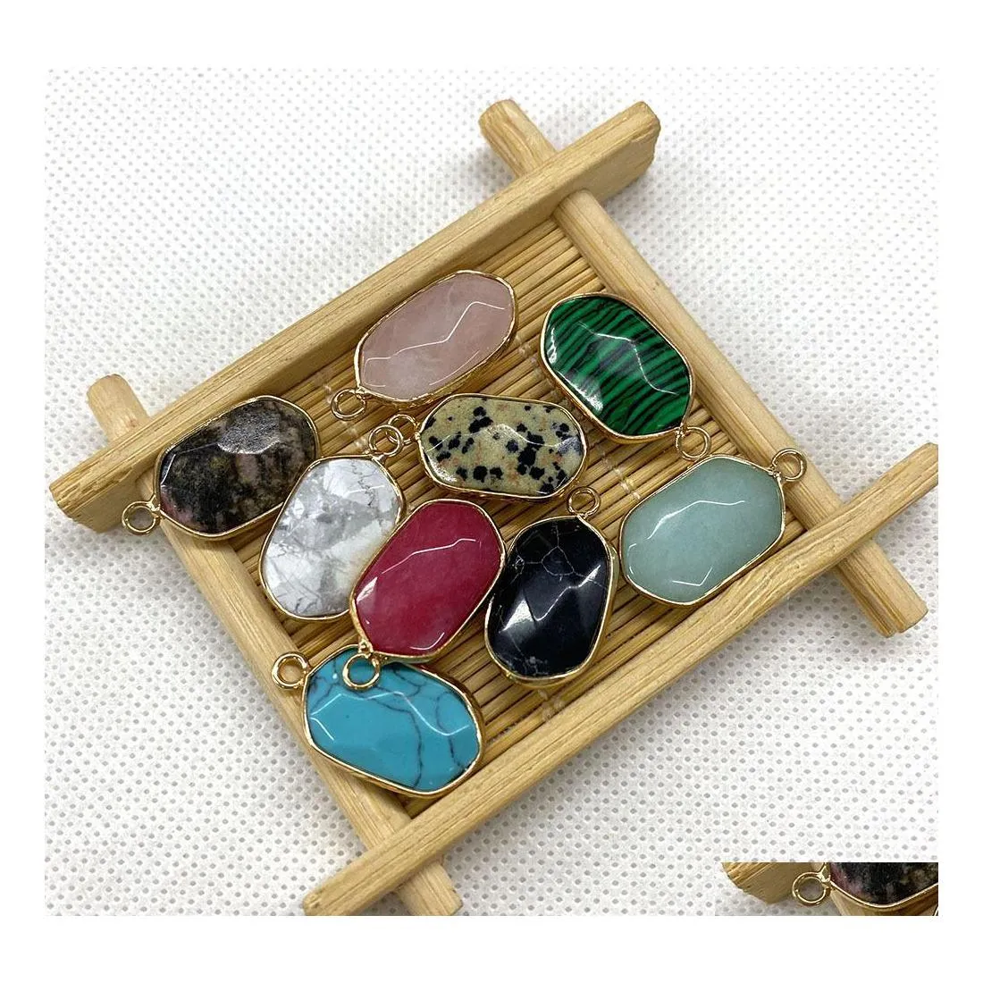 Charms 14x25mm Gold Rand Natural Crystal Oval Zhexagon Stone Rose Quartz Hangers Trendy voor sieraden maken FFSHOP2001 Drop Delivery DHB14