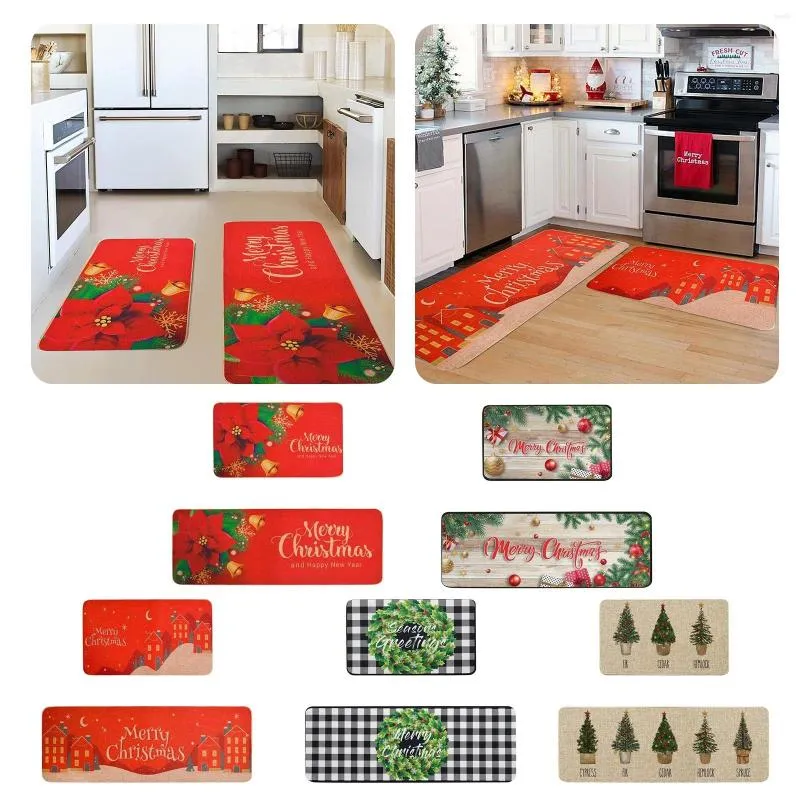 Tapijten kerstkeuken tapijt (2 stuks) vrolijk wasbaar kussen comfortabele set