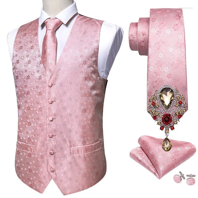 Kamizelki męskie 5pcs designer męski kamizelki ślubne kamizelki różowy paisley jacquard folral Silk kamizel krawat chusteczka broszki set Barry.wang