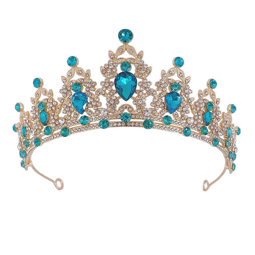 Tiaras Kmvexo شعر الزفاف Tiara Crystal Bridal Crown Gold Color Diadem Veil Tiaras Accessories Headpoins Head Molebry Z0220