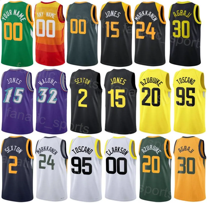 Gedrukte mannen Kids Dames Basketbal Damian Jones Jerseys 15 Clarkson 00 Udoka Azubuike 20 Walker Kessler 24 Rudy Gay 22 Russell Westbrook 99 Juan Toscano-Anderson 95