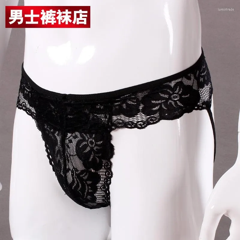 Underpants Men's Sexy Lace Underwear U Convex BuT-Shaped Panties Ultra-Thin Stockings Temptation Triangle T-Back