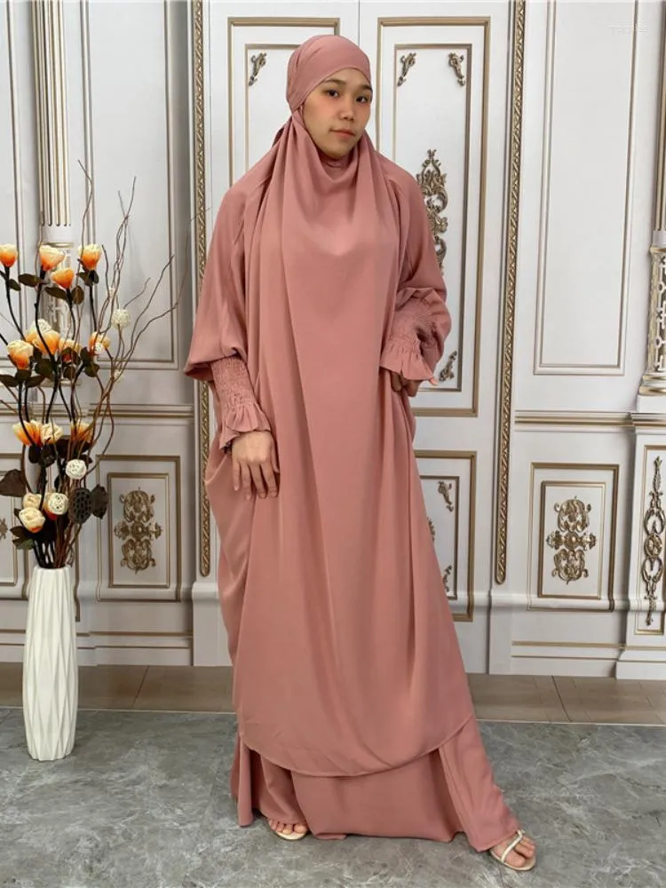 Etnische kleding Eid Hooded Muslim Vrouwen Kleed Nida Gebed Gedelement Jilbab Abaya Long Khimar Ramadan Jurk Abayas Rok Sets Islamitische kleding