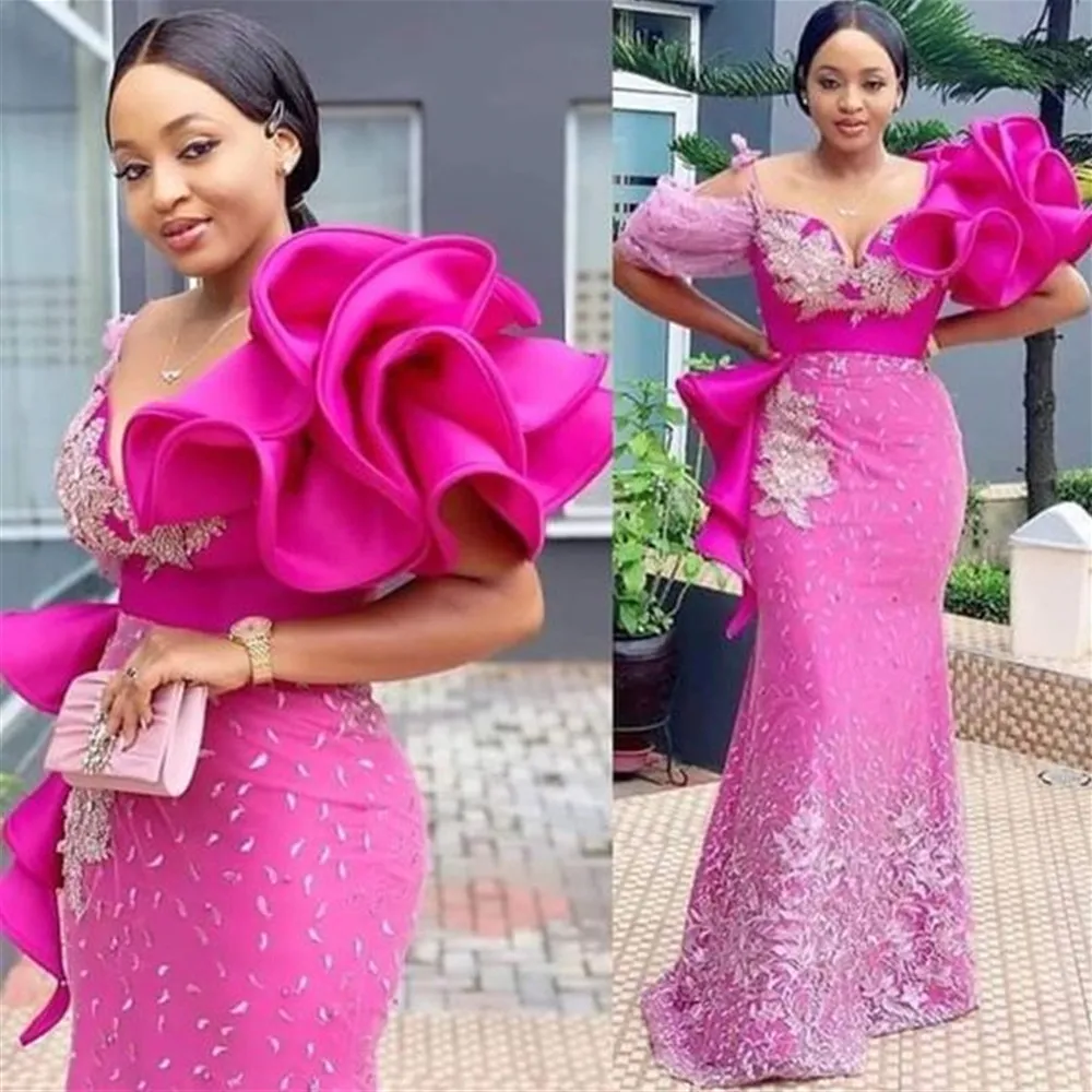 Gorgeous Pink Mermaid Beading Tulle Long Evening Party Dress Birthday Outfits, DP5239