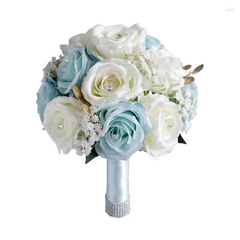 Decoratieve bloemen bruiloft Romantisch bloemboeket kunstmatige witte en blauwe rozenpografie rekwisieten voor bruidsboeketten