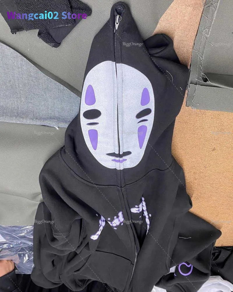 Sweats à capuche pour hommes Sweats Harajuku Sweat à capuche No Face Man Anime Print Loose Zip Surdimensionné Streetwear Y2k Couple Tops Plus Size Version Coréenne Hommes Vêtements 022023H