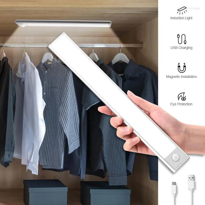 Night Lights LED Light Motion Sensor Wireless USB Rechargeable 20 32cm Induction Lamp For Kitchen Cabinet Wardrobe Closet