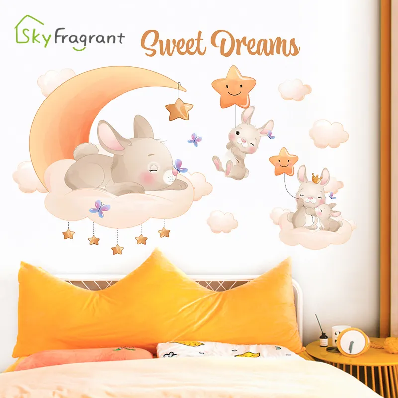 Väggdekor Creative Cartoon Cute Rabbit Animal Stickers for Kids Rooms Baby Bedroom ation Home Self Adhesive 230220