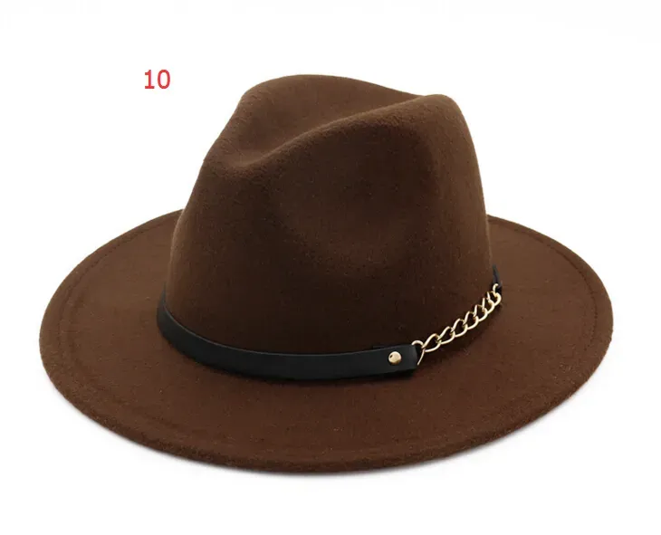 Fashion TOP hats for men & women Elegant fashion Solid felt Fedora Hat Band Wide Flat Brim Jazz Hats Stylish Trilby Panama Caps 