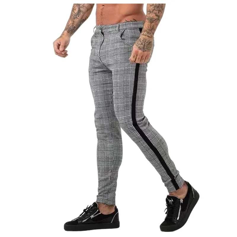 Mens sommarplädet byxor mjuka jeans män streetwear randig hip hop pant mager chinos byxor smala passade casual joggers kamouflage a212n