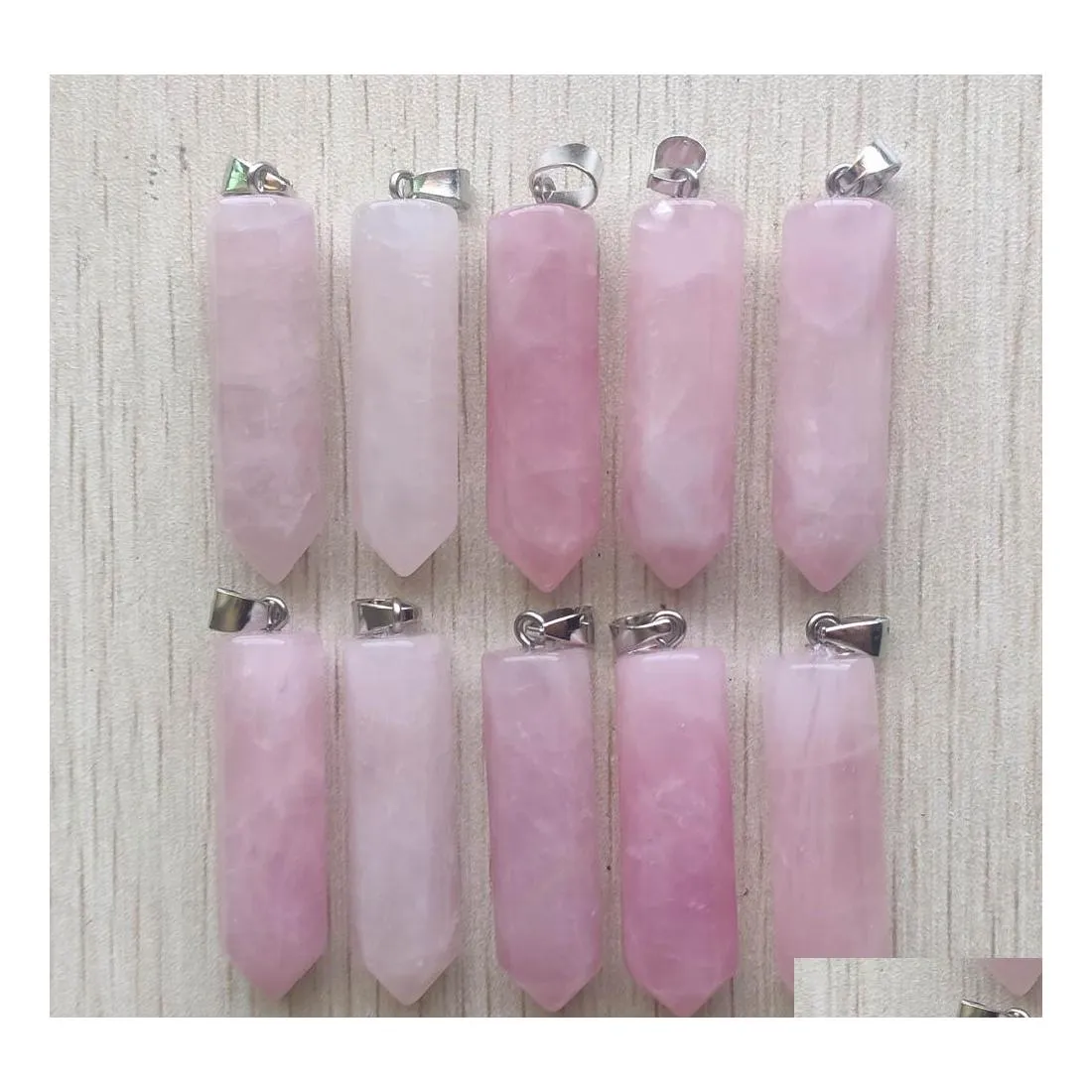 Чары 39x10 мм Beautif Amethyst Natural Rose Quartz White Crystal Fluorite Labradorite Stone Pillar Pundar для ювелирных изделий Hjewelry dro dhyqb