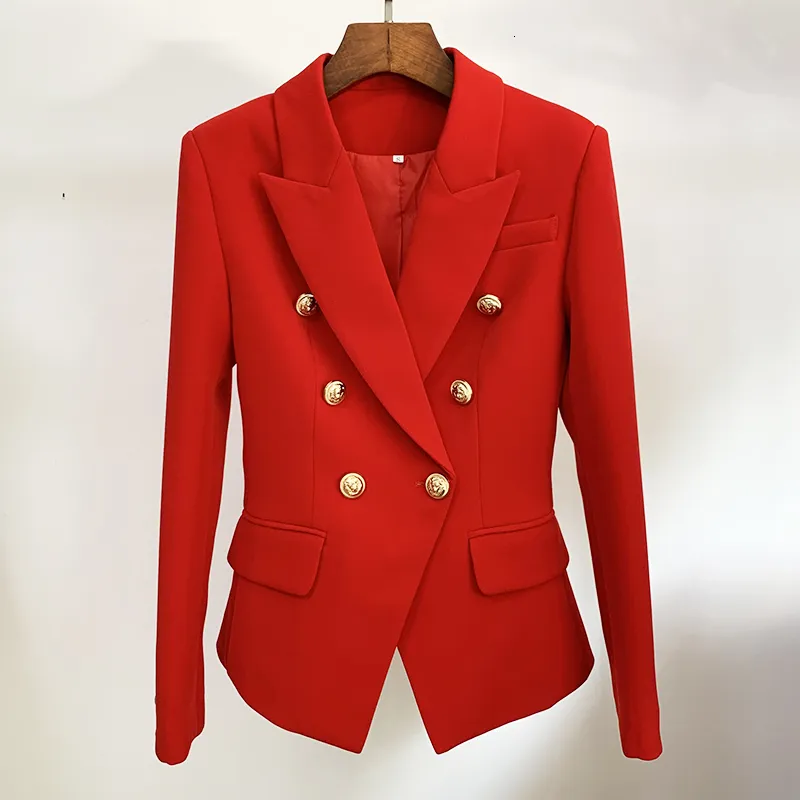 Womens Suits Blazers High Street Klasik Tasarımcı Blazer Ceket Kadın İnce Metal Aslan Düğmeleri Çift Kruvaze Blazer Plus Boyut S5XL 230220