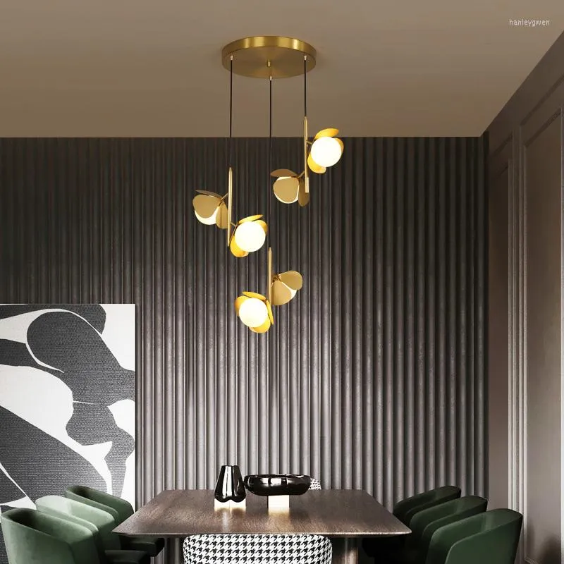 Plafondlampen Noordelijke goud licht koperen eetkamer moderne bar kroonluchter glazen bal art studie slaapkamer led lamp