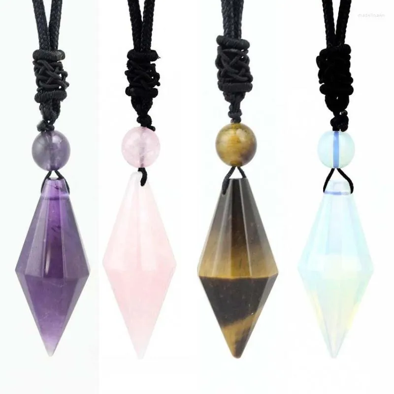 Collane con ciondolo KFT Pietra naturale curativa Cristallo di quarzo Reiki 12 Pendolo sfaccettato Chakra Amuleto Piramide Collana di ametista