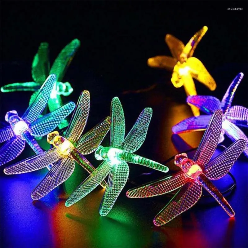 Strings 20 30LED Dragonfly Fairy String Lights Solar Lamp Outdoor Garden Patio Yard Garland Wedding Party Christmas Light