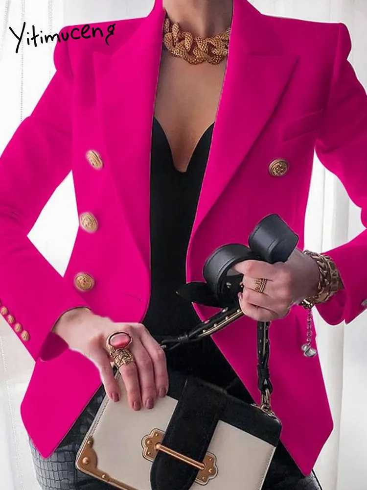 Damskie garnitury Blazery Jitimuceng Elegancki marynarka blazer wiosenna biuro moda moda z długim rękawem podwójne piersi garnitur