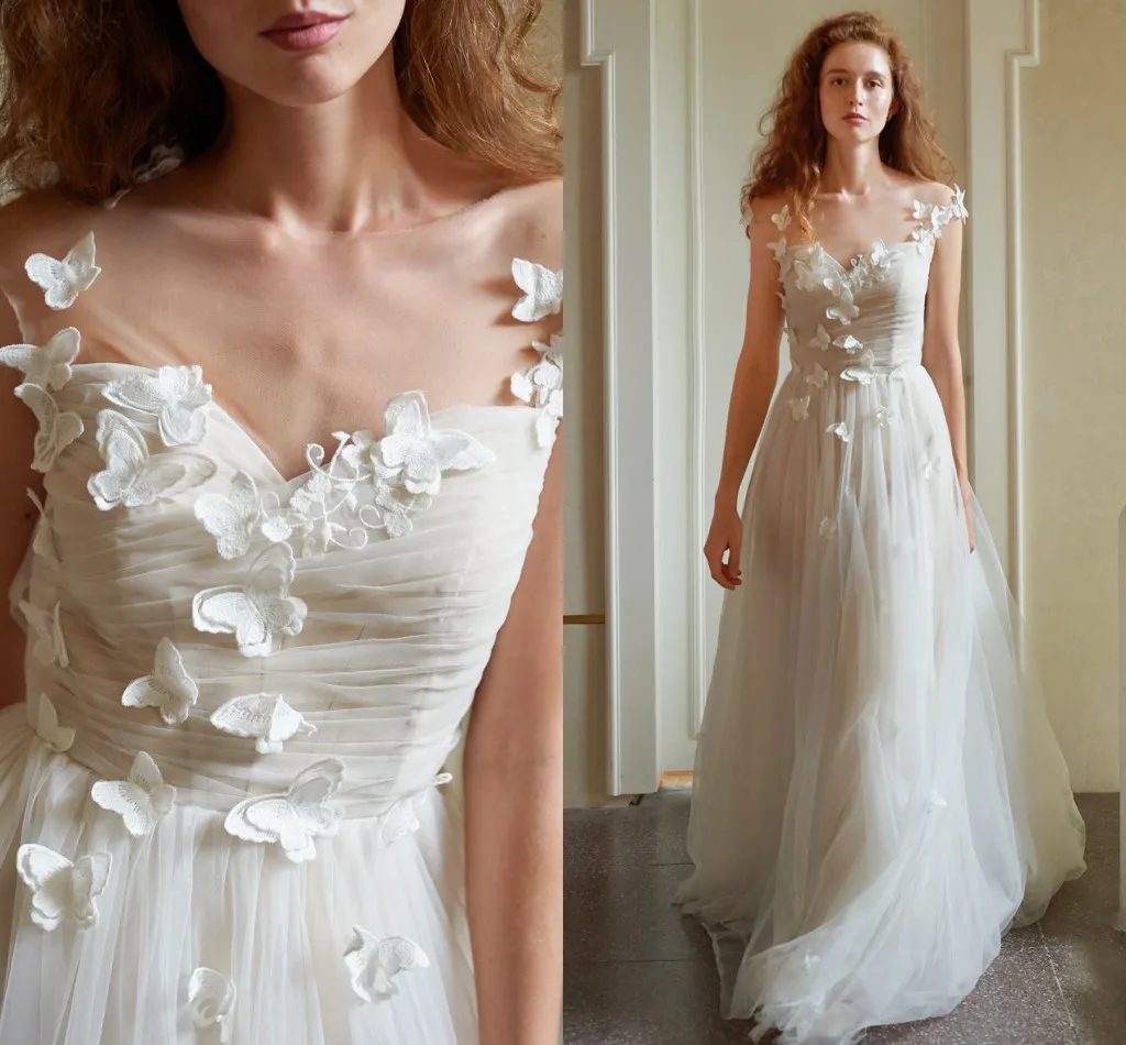 Свадебное платье Boho a-line 2023 vestido de noiva scoop без спинка бабочка кружевное пляж Женщины свадебное плать
