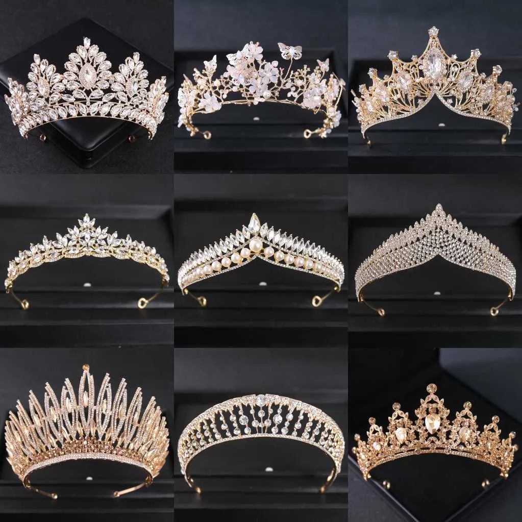Tiaras Gold Kolor Luksusowe kryształowe tiary ślubne i korony impreza rhinestone PROM BRIDAL DIADEM Crown Tiara dla kobiet Bride Hair Jewelry Z0220