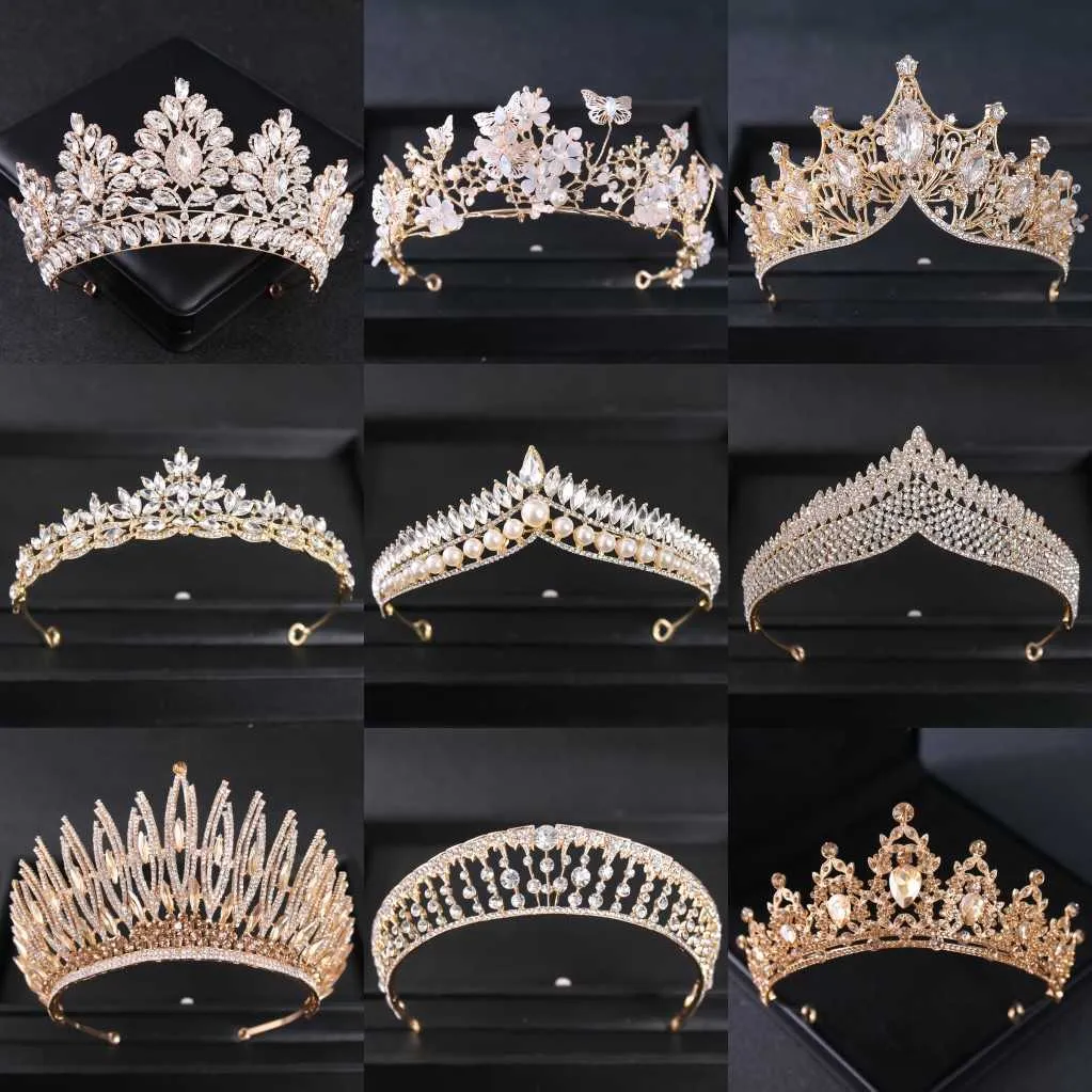 Tiaras Gold Color Luxury Crystal Wedding Tiaras en Crowns Party Rhinestone Prom Bruidal Diadeem Crown Tiara voor vrouwen Bruid Haar sieraden Z0220