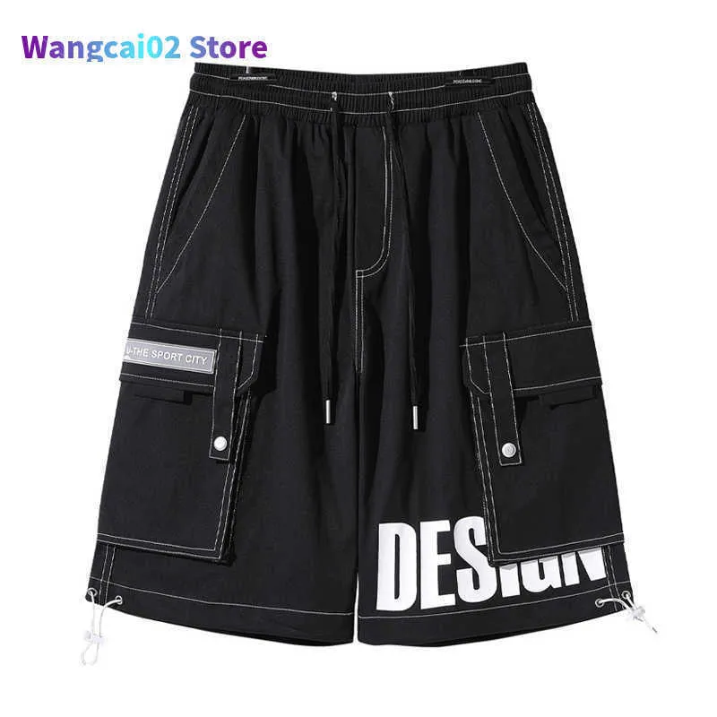 Shorts pour hommes Shorts pour hommes Harajuku Streetwear Noir Casual Homme Poches latérales Bermuda Hip hop Cargo Genou Longueur Pantalon court 022023H