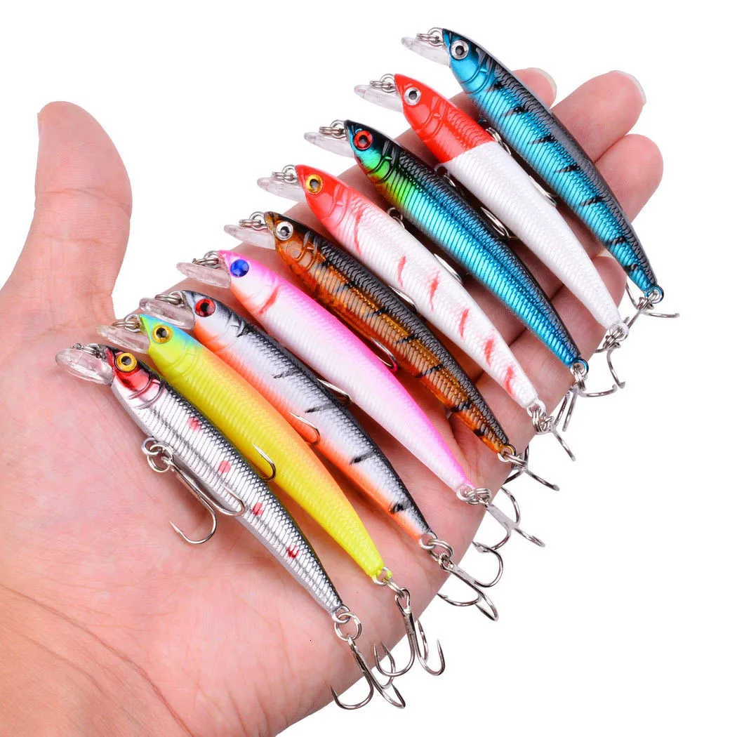 Fiskekrokar 12 datorer fiske lockar bete 3d eye 8cm5g minnow crankbait wobblers abborre konstgjorda bete gädda karp bete simma bete fiske lure 230220