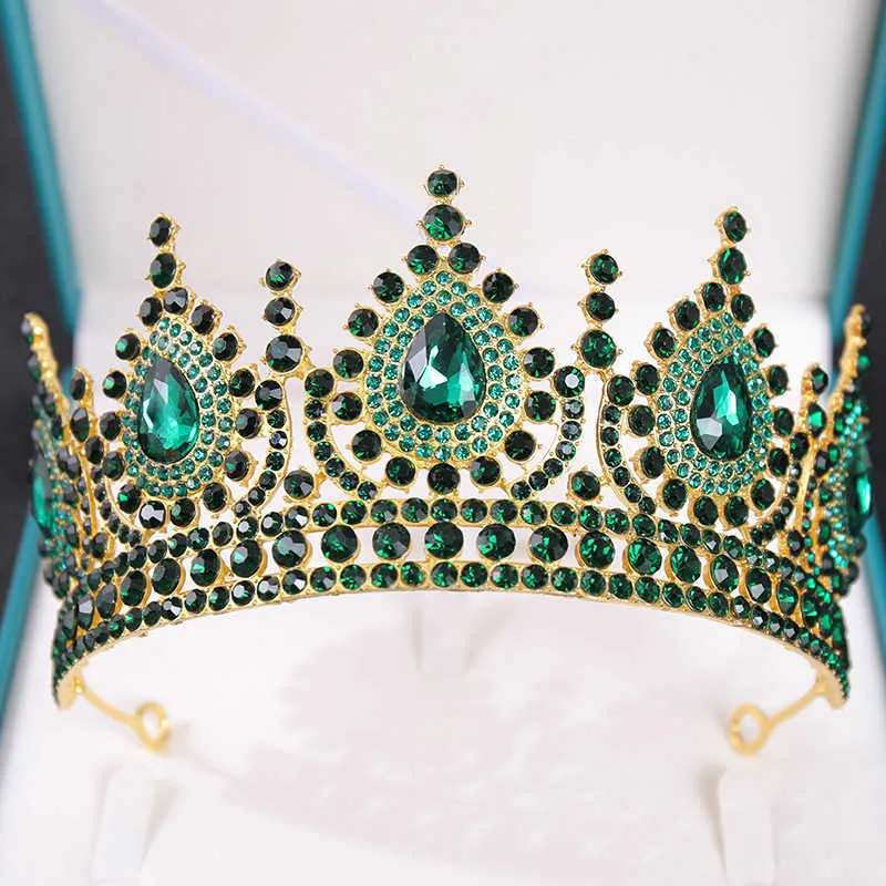 Tiaras kmvexo barokke groene rode ab rhinestone kristal koningin grote kroon bruiloft tiara dames schoonheid optocht diadeem feest haaraccessoires z0220