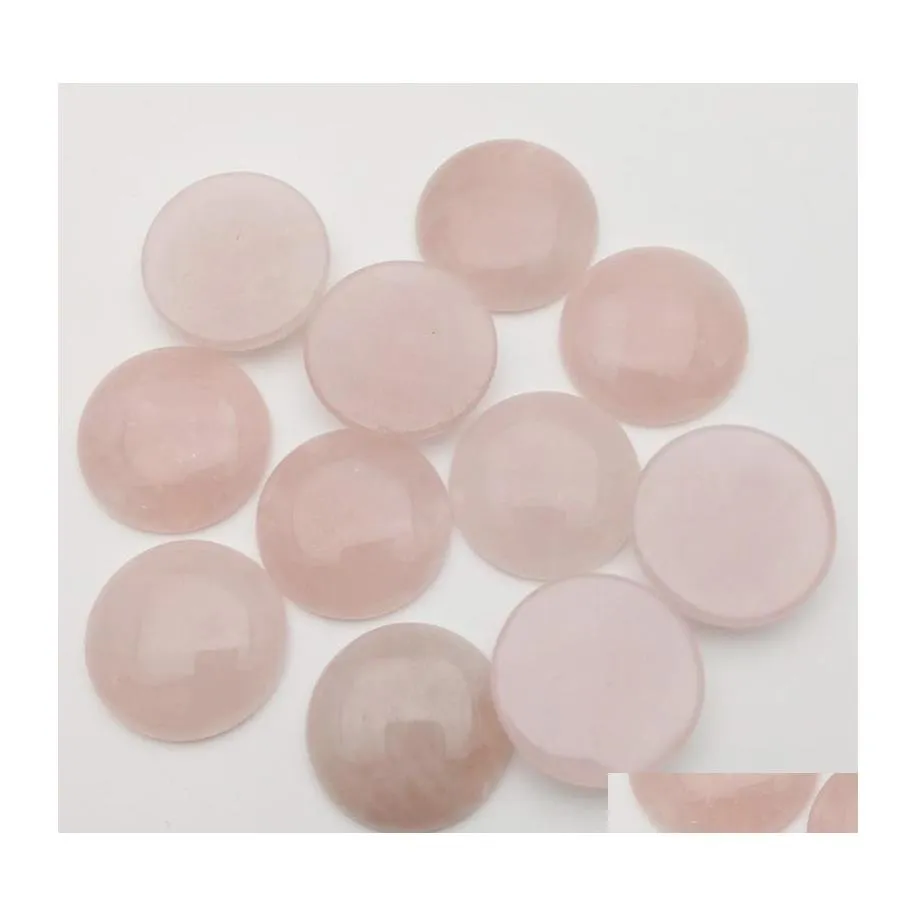 Stone 25 mm Rose Quartz Naturalne okrągłe kabochon luźne koraliki twarz do leczenia reiki kryształowe ozdoby naszyjniki pierścień pałki luckyhat dro dhhhz