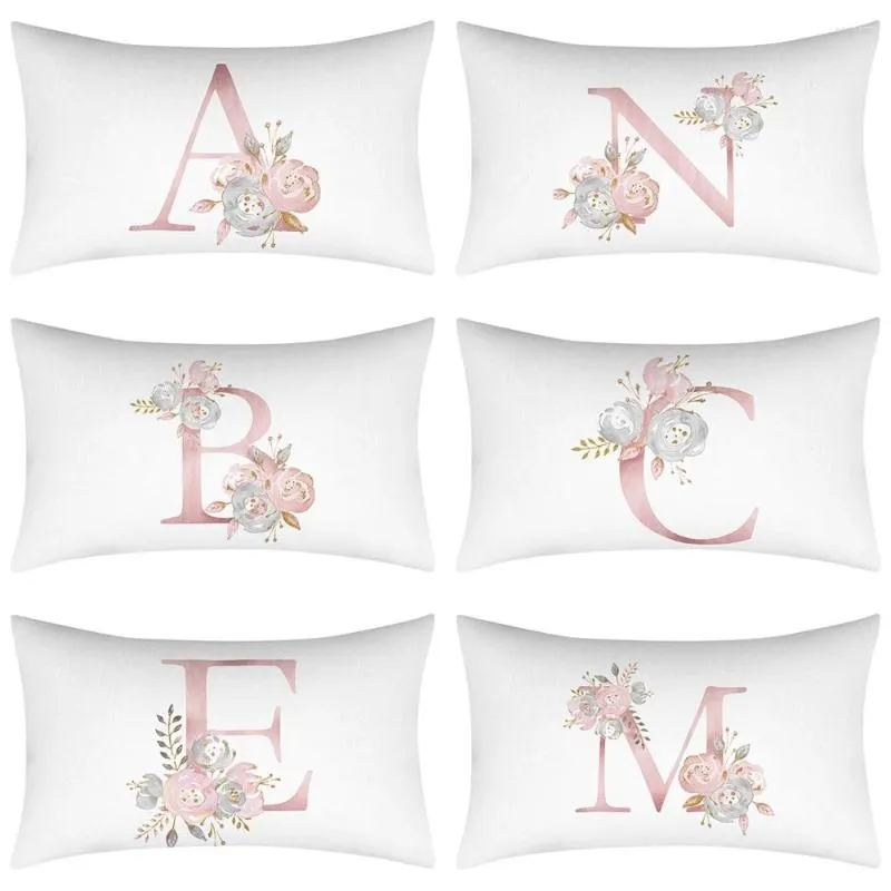 Oreiller rose court en peluche lettre couverture 30x50 taie d'oreiller canapé S décoratif coussins décoration de la maison taie d'oreiller