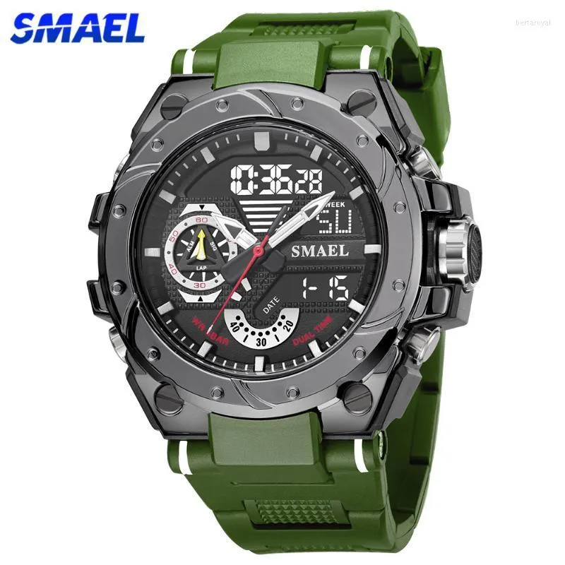 Нарученные часы аналоговые Quartz Watch for Men Digital Sports Watch Mens Двойные тревоги -наручные часы Водонепроницаемые военные роскошные человеческие часовые часовые