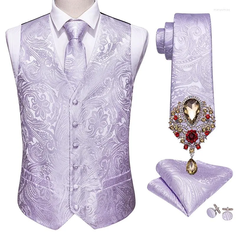 Gilets pour hommes Designer Hommes Costume De Mariage Gilet Classique Violet Clair Paisley Jacquard Folral Soie Gilet Papillon Ensemble Barry.Wang