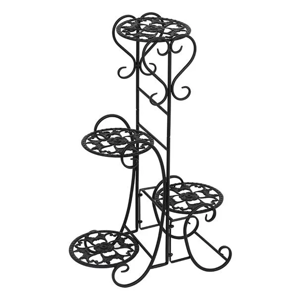米国ストック4ポット丸い金属製の花の植物ポットスタンドシェルフラックホルダーアイアンフラワーディスプレイシェルフガーデンバルコニーパティオホームアウトドア屋内装飾bxoukdmidt