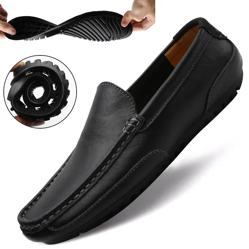 Klänningskor läder män skor lyx trendig casual slip på formella loafers mockasins italienska svarta manliga körande sneakers 230220