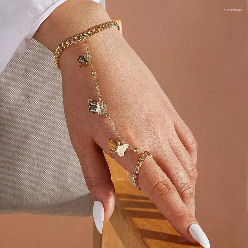 Strang Koreanischer Schmuck Welt Europäische und amerikanische Persönlichkeit Retro Schmetterling Armband Ring Eine Kette weiblich