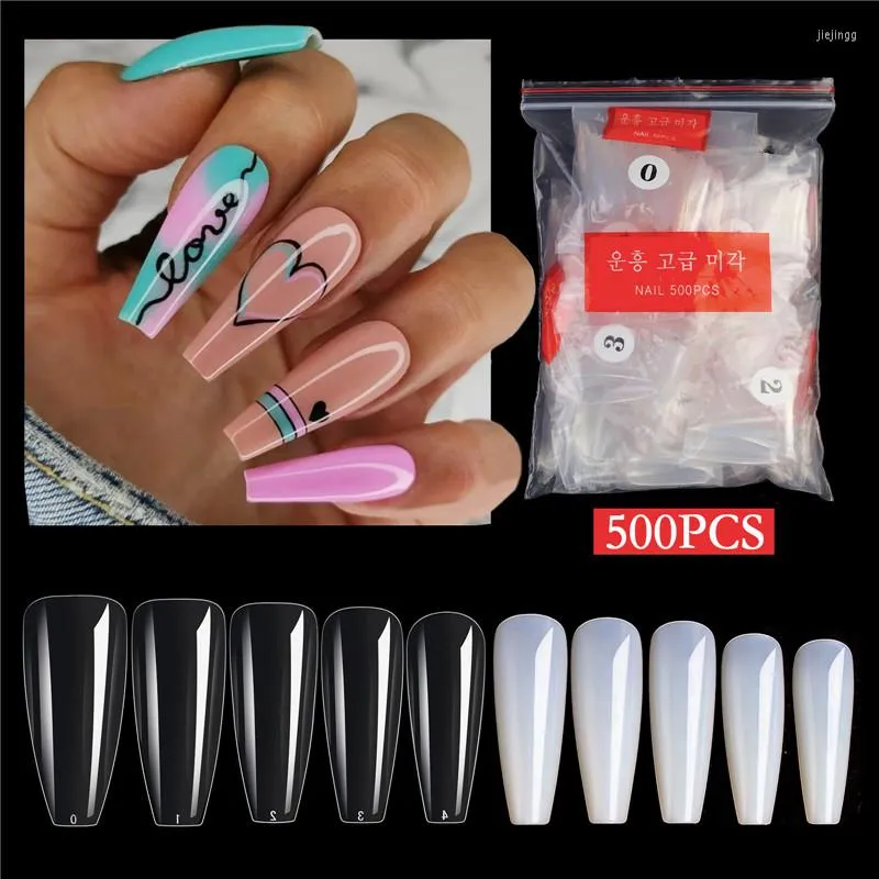 Faux ongles 500pcs / set ongles acrylique UV Salon Design Ellipse Conseils complets Manucure Transparent Finger Art Accessoires