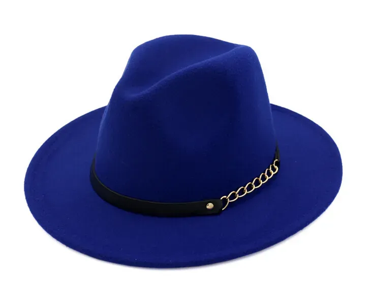 Fashion TOP hats for men & women Elegant fashion Solid felt Fedora Hat Band Wide Flat Brim Jazz Hats Stylish Trilby Panama Caps 