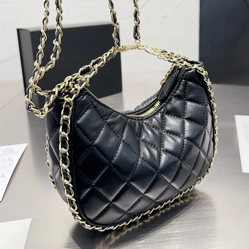 Hobo Clutch med Chain Half Moon Shoulder Bag France Luxury Brand C Lambskin Leather Quilted Mini Designer Women Crossbody Handbag Lady Chains Strap Evening Bags