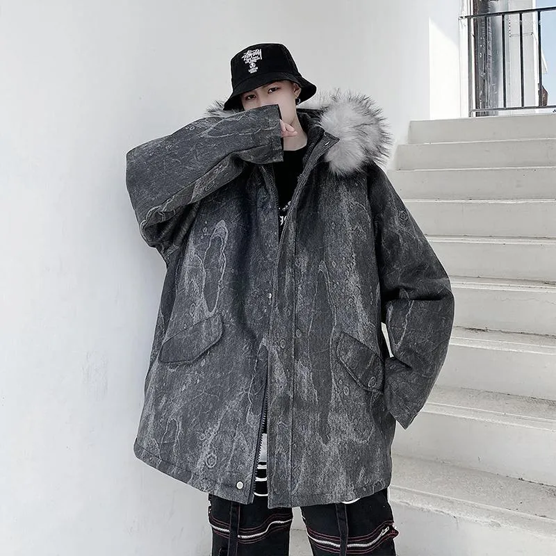 Imbottiture da uomo 2023 Inverno Coreano Harajuku Parka Casual Oversize Cappotto caldo Uomo Hip Hop Abbigliamento con cappuccio Uomo Addensare Camouflage Parka