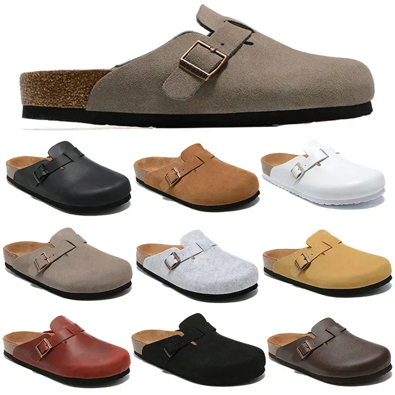 Nouveau designer Boston pantoufles plates en liège d'été Dessins de mode pantoufles en cuir Sandales de plage préférées Chaussures décontractées Sabots pour femmes Hommes tête de sac Arizona Mayari