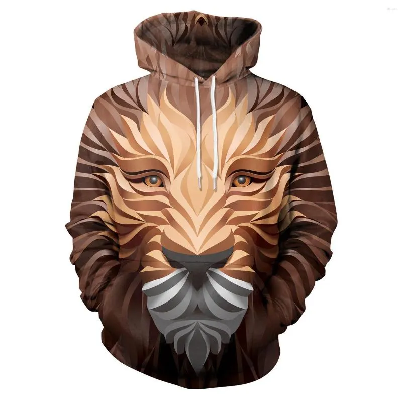 Erkek Hoodies 2023 Patlayıcı Para Orijinal 3d Soyut Aslan Hayvan Kafası Baskı Şapkası Hoodie