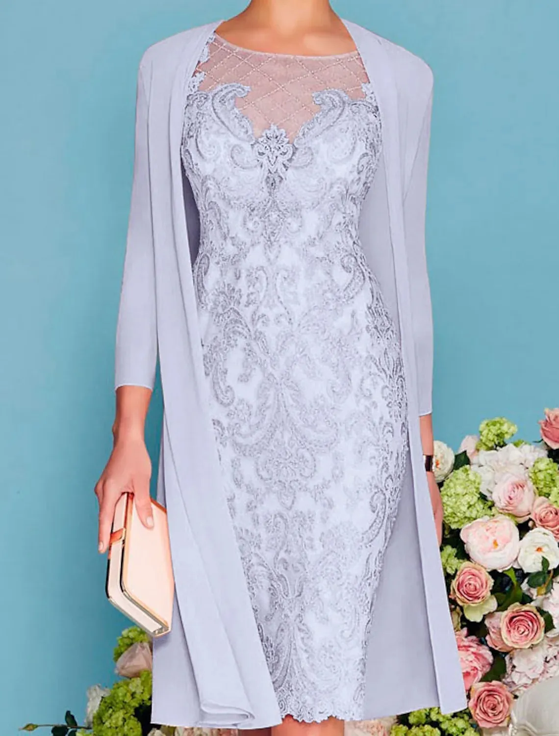 sachin and babi light blue dress YWDJ Women's Formal Midi Dress, Lace Chiffon, Half Sleeve, Round Neck, For  Weddings & Parties