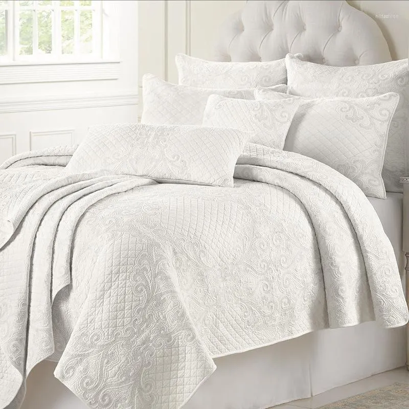 Set di biancheria da letto Set trapunta in cotone Trapunte ricamate Copriletto Copriletto nordico Copriletto bianco Coperta da sposa King Size 3PCS